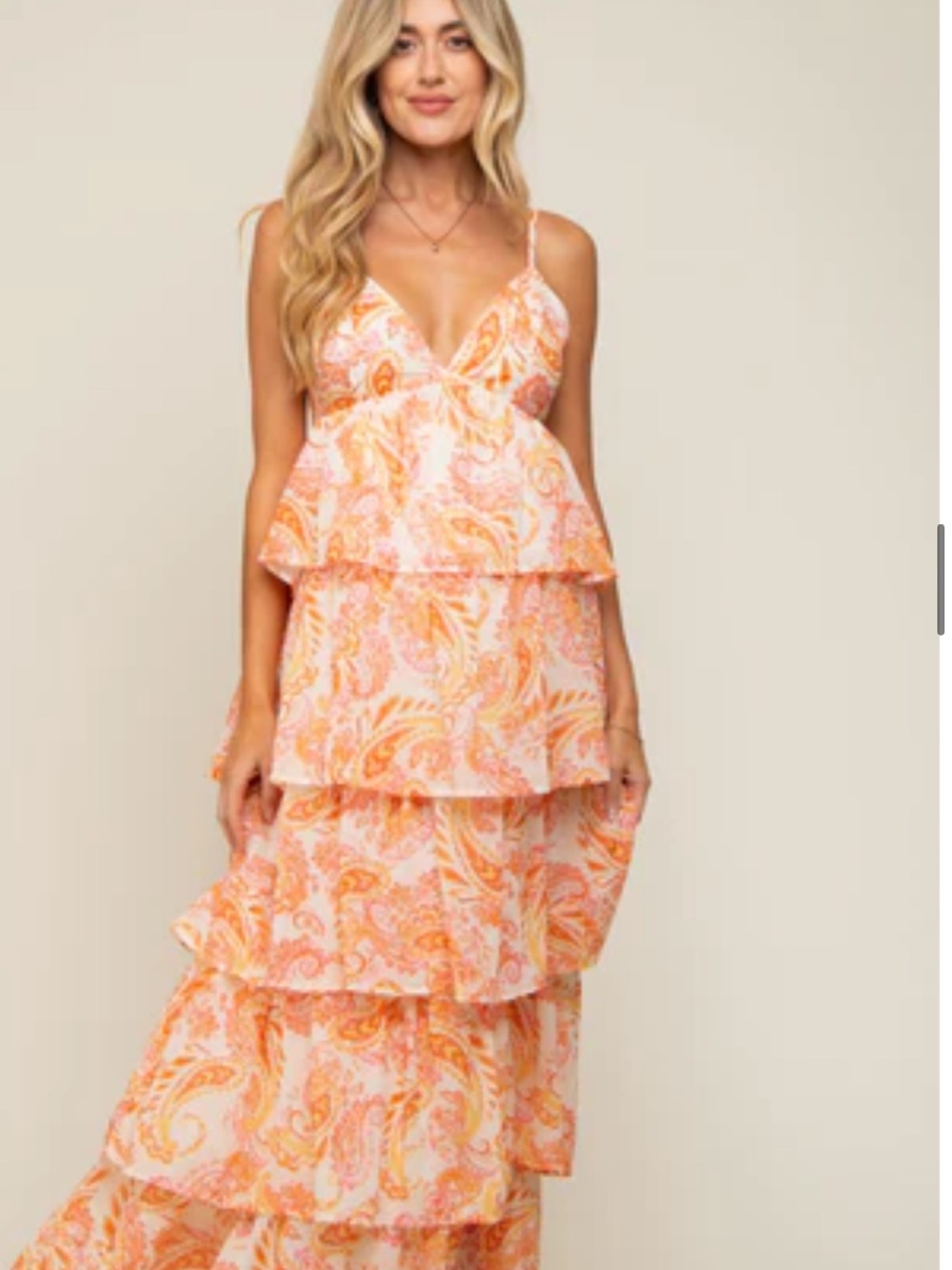 Ivory Floral Chiffon Open Back Tiered Maternity Dress Size Large